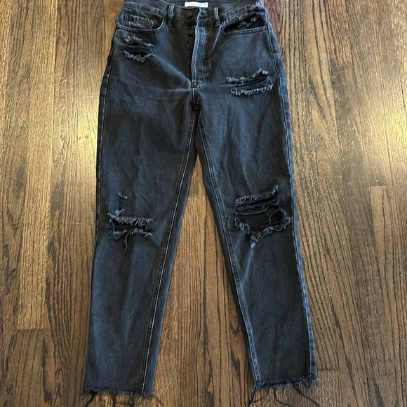 PacSun Black Ultra High Waisted Slim Fit Jeans Distressed Ripped Black Size 26 - Picture 1 of 4